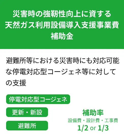 災害時の強靭性向上に資する天然ガス利用設備導入支援事業費補助金